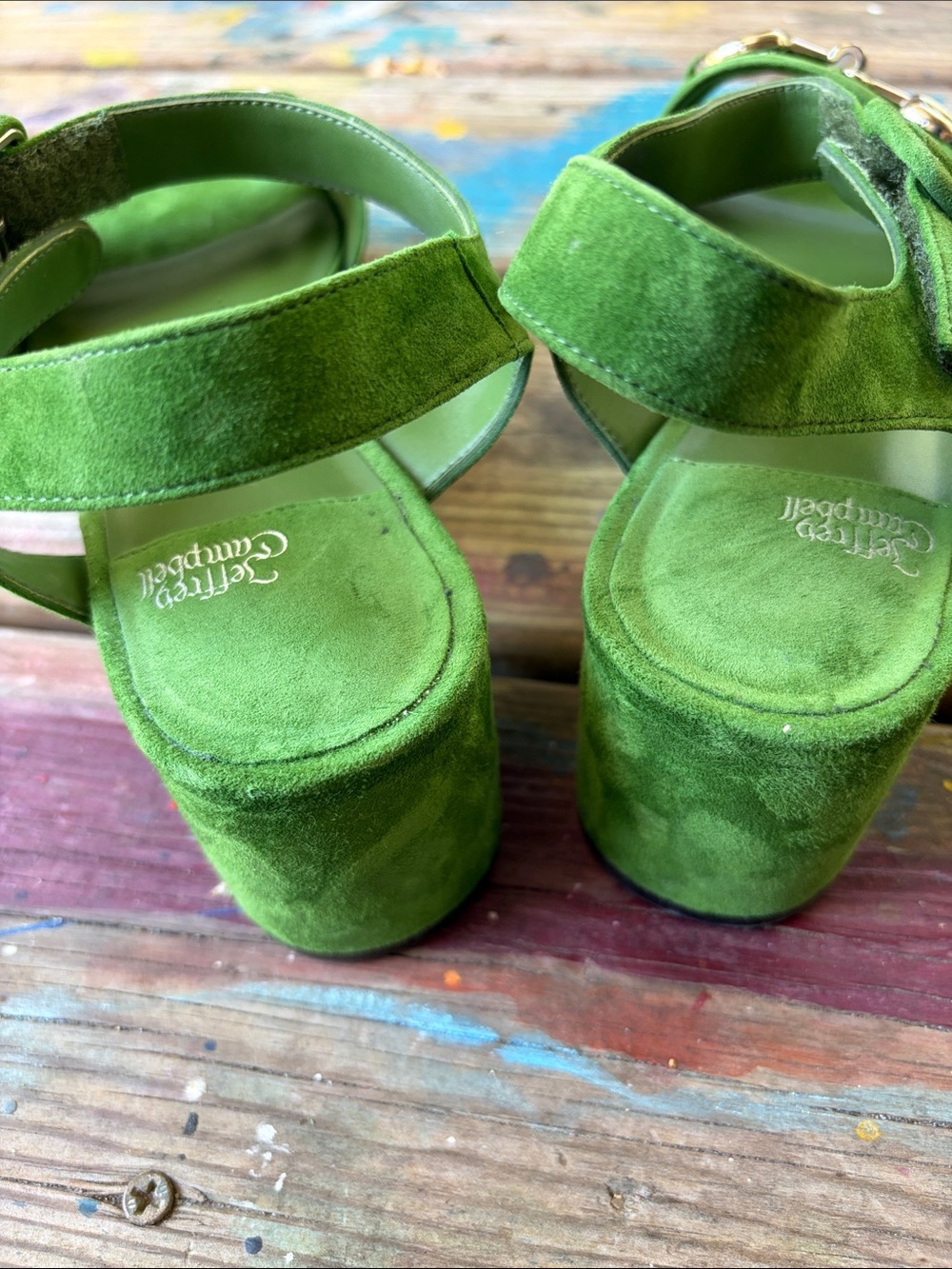 “Timeless” Jeffrey Campbell Green Suede Platform Sandals - Picture 8 of 8